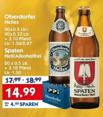 Hol'ab Getränkemarkt Oberdorfer Helles 20x0,5L/20x0.33L Angebot