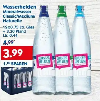 Hol'ab Getränkemarkt Wasserhelden Mineralwasser Classic/Medium/Naturelle 12x0.75L Glas Angebot