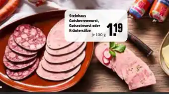 REWE Steinhaus Gutsherrenwurst, Gutsrotwurst oder Kräutersülze 100 g Angebot