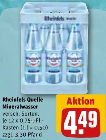 REWE Rheinfels Quelle Mineralwasser 12x0,75 L-Fl. Angebot