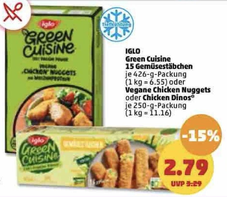 Iglo Green Cuisine 15 Gemüsetäbchen 426 g oder Vegane Chicken Nuggets