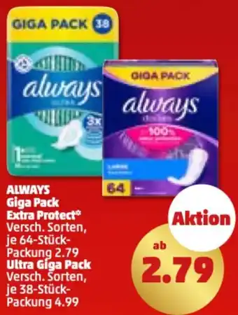 PENNY Always Giga Pack Extra Protect 64 Stück oder Ultra Giga Pack 38 Stück Packung Angebot