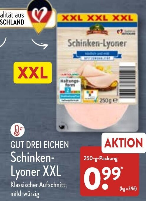 Gut Drei Eichen Schinken Lyoner XXL 250 g Packung Angebot bei Aldi Nord