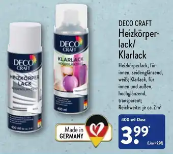 Aldi Nord Deco Craft Heizkörperlack/Klarlack 400 ml Dose Angebot