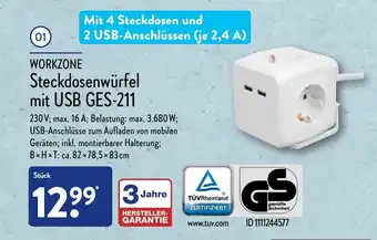 Aldi Nord Workzone Steckdosenwürfel mit USB GES 211 Angebot