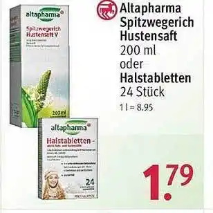 Rossmann Altapharma spitzwegerich hustensaft oder halstabletten Angebot