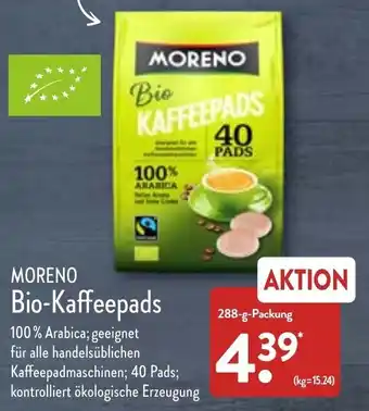 Aldi Nord Moreno Bio Kaffeepads 288 g Packung Angebot