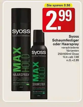 WEZ Syoss schaumfestiger oder haarspray Angebot