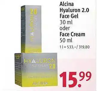 Rossmann Alcina hyaluron 2.0 face gel oder face cream Angebot