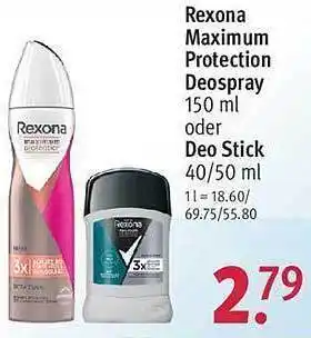 Rossmann Rexona maximum protection deospray oder deo stick Angebot