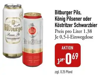 Galeria Markthalle Bitburger Pils, König Pilsener oder Köstritzer Schwarzbier 0,5 L Einwegdose Angebot