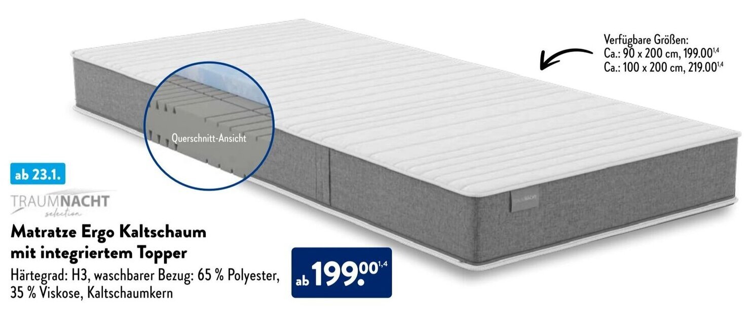 Traumnacht Matratze Ergo Kaltschaum mit integriertem Topper Angebot bei