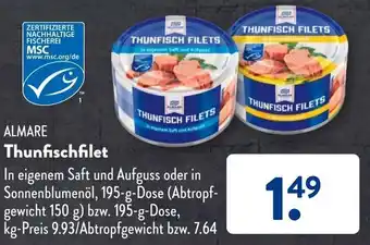 Aldi Süd Almare Thunfischfilet 195 g Dose Angebot