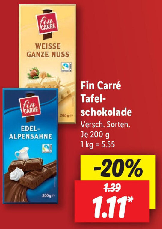 Fin Carré Tafelschokolade 200 g Angebot bei Lidl