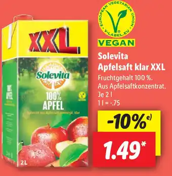 Lidl Solevita Apfelsaft klar XXL 2 L Angebot