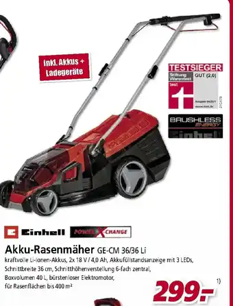 bauSpezi Einhell Akku Rasenmäher  GE-CM 36/36 Li Angebot