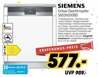 MEDIMAX Siemens Einbau Geschirrspüler SN53HS00BD Angebot