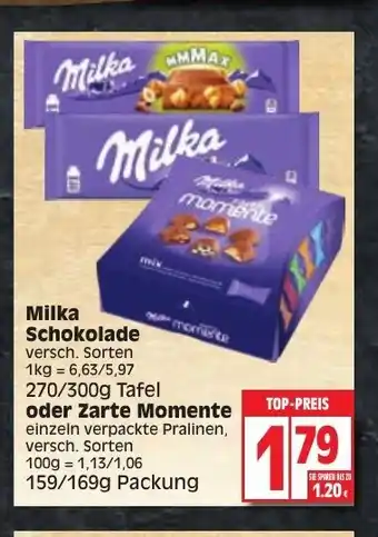 Edeka Milka Schokolade 270/300g oder Milka Zarte Momente 159/169g Angebot