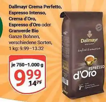 Globus Dallmayr crema perfetto, espresso intenso, crema d'oro, oder granverde bio Angebot