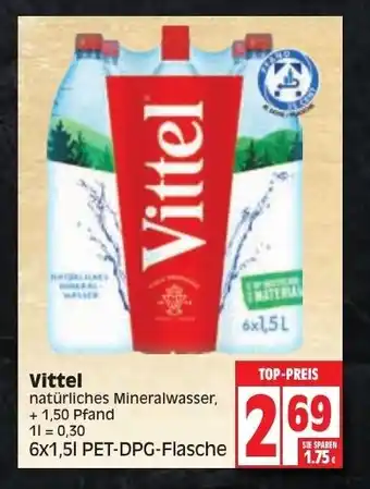 Edeka Vittel natürliches Mineralwasser 6 x 1,5 L Angebot