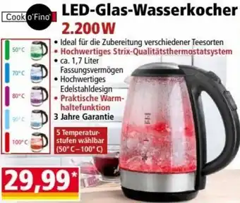 Norma Cook o'Fino LED Glas Wasserkocher 2.200 W Angebot