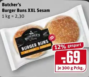 REWE Butcher's Burger Buns XXL Sesam 300g Angebot