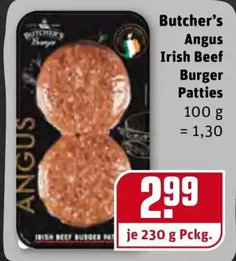 REWE Butcher's Angus Irish Beef Burger Patties 230g Angebot