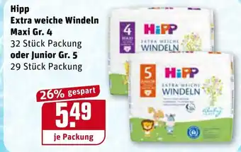 REWE Hipp Extra weiche Windeln Maxi Gr.4 oder Junior Gr.5 Angebot