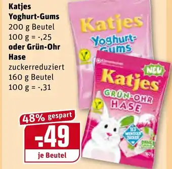 REWE Katjes Yoghurt-Gums 200g Beutel oder Grün Ohr Hase 160g Beutel Angebot