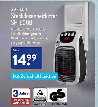 Aldi Nord Ambiano steckdosenheizlüfter sh-600b Angebot