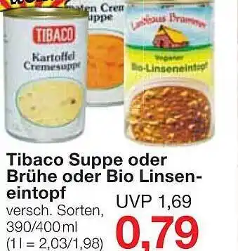 Jawoll Tibaco suppe oder brühe oder bio linseneintopf Angebot