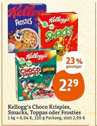 tegut Kellogg's choco krispies smacks, toppas oder frosties Angebot