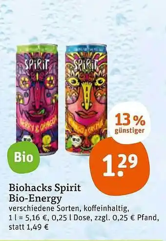 tegut Biohacks spirit bio energy Angebot