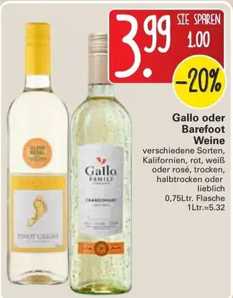 WEZ Gallo oder Barefoot Weine 0,75L Angebot