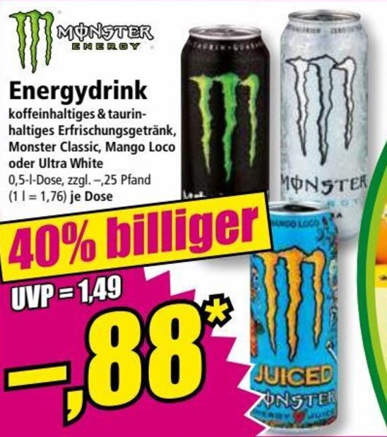 Monster Energydrink 0,5 L Dose Angebot bei Norma