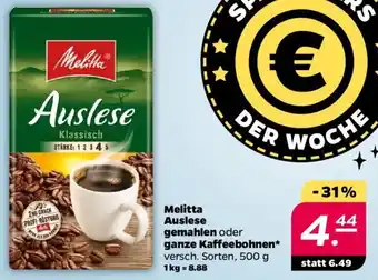 NETTO Melitta Auslese gemahlen oder ganze Kaffeebohnen 500 g Angebot