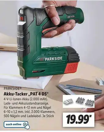 Lidl Parkside akku-tacker „pat 4 d5“ Angebot