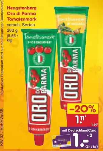 Netto Marken-Discount Hengstenberg Oro do Parma Tomatenmark 200 g Angebot