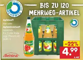 Netto Marken-Discount Belsina Apfelsaft o. Apfeldirektsaft 6*1 L Angebot