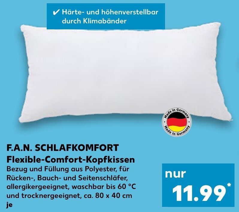 F.A.N. Schlafkomfort Flexible Comfort Kopfkissen Angebot bei Kaufland
