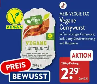 Aldi Nord Mein Veggie Tag Vegane Currywurst 220 g Packung Angebot