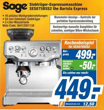 expert Octomedia Sage Siebträger Espressomaschine SES875BSS2 the Barista Express Angebot