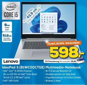 Euronics Lenovo IdeaPad 3 (81WC00CTGE) Multimedia Notebook Angebot