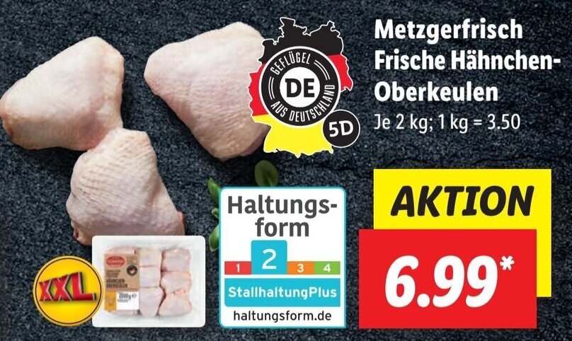 Metzgerfrisch Frische Hähnchen Oberkeulen 2 kg Angebot bei Lidl