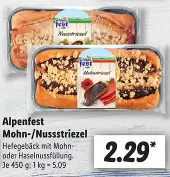 Lidl Alpenfest Mohn/Nussstriezel 450 g Angebot
