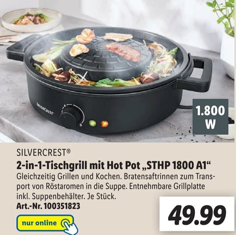 Silvercrest 2in1 Tischgrill mit Hot Pot ,,STHP 1800 A1" Angebot bei Lidl