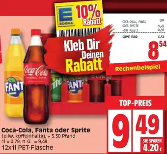 Edeka Coca-Cola, Fanta oder Sprite 12x1 L PET Flasche Angebot