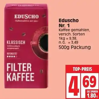 Edeka Eduscho Nr. 1 Kaffee gemahlen 500g Packung Angebot