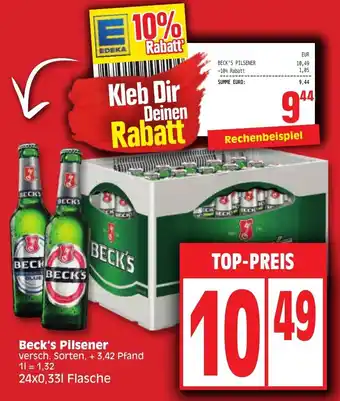 Edeka Beck's Pilsener 24x0,33 L Flasche Angebot