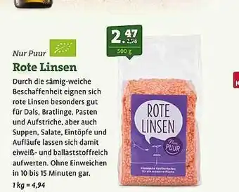 Ebl Naturkost Nur puur rote linsen Angebot